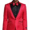 Mens One Button Slim Fit Peak Lapel Paisley Wedding And Prom Tuxedo Red