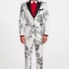 Mens White Floral Tuxedo With Black Lapel – 3-Piece Designer Prom Suit Wedding Suit -Alberto Nardoni Shop White Floral Tuxedo with Black Lapel