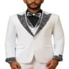 White And Black Prom Tuxedos - Perfect Wedding Suit Vested Rhinestone Lapelled