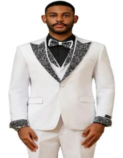 White And Black Prom Tuxedos - Perfect Wedding Suit Vested Rhinestone Lapelled