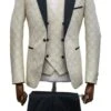 Ivory Wedding Suit - Cream Tuxedo Suit - Ivory Dinner Jacket Plus Pants White ~ Gold -Alberto Nardoni Shop White and Gold Ivory Wedding Suit