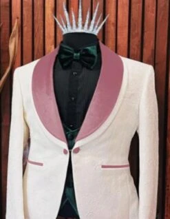 White And Pink Tuxedo - Prom Suit (Jacket + Pants + Vest + Bowtie Package)