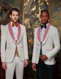 White And Pink Tuxedo - Prom Suit (Jacket + Pants + Vest + Bowtie Package) -Alberto Nardoni Shop White and Pink Tuxedo Bowtie