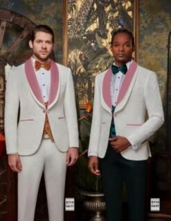 White And Rose Gold Tuxedo Suit - Wedding Groom Vested Suit -Alberto Nardoni Shop White and Rose Gold Tux Suit