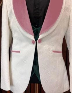 White And Rose Gold Tuxedo Suit - Wedding Groom Vested Suit -Alberto Nardoni Shop White and Rose Gold Tuxedo