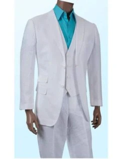 Tan Linen Suit - 2 Button 3 ~ Three Piece Vested Beach Wedding Outfit Available In White Or Natural (Tan) - Men's All White Linen Suit