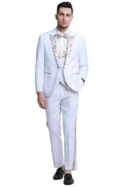 Men's One Button Vested Prom & Wedding Peak Lapel White Tuxedo -Alberto Nardoni Shop White Tuxedo2