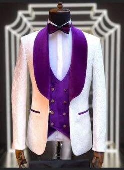 White And Purple Prom Tuxedo - Wedding Suit - Groom Tuxedo Suit