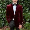 Mens Wine Velvet Slim Fit Fashion Jacket -Alberto Nardoni Shop Wine Velvet Slim Fit