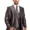 "Charcoal Grey Sharkskin Men's Wedding Suit - Two Button Vested Prom 2025 Fashion"