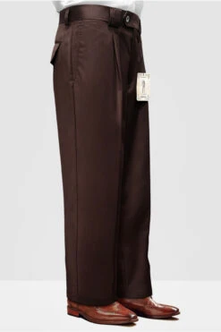 Mens Italian Wool Wide Leg Dress Pants In Brown