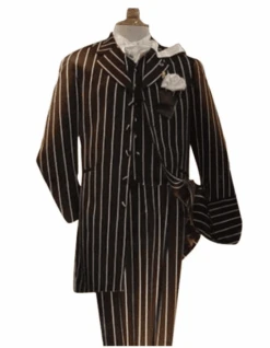 Mens Pimp Suit -Gangster Suit - Mobster Suit - Mafia Suit For Mens Vested Gangster Bold Pinstripe Zoot Suit In Black