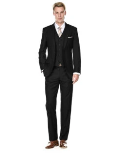 All Black Groomsmen Suit Mens Vested Smart Modern Fit Suit Black