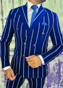 Mafia Outfit - Mobster Outfit - Italian Costume - Royal Blue Pinstripe Suit