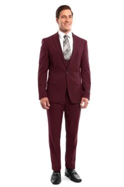 "Burgundy Men's Wedding & Prom 2025 Suit - One Button, Peak Lapel, Skinny Fit With Lowcut Vest" -Alberto Nardoni Shop azSA7Wu
