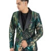 Black And Green Tuxedo - Mens Emerald Green & Gold Linear Sequin Prom Blazer Tuxedo