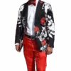 Black And White And Red Floral Blazer - Flower Sport