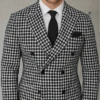 Wool Suit - Italian Made Business Suit By Statement Men's 2 Piece 100% Wool Double Breasted Suit - Houndstooth Pattern