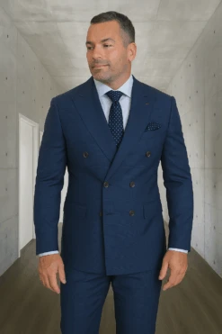 Wool Suit - Italian Made Business Suit By Statement Men's 2 Piece 100% Wool Double Breasted Suit - Micro Windowpane -Alberto Nardoni Shop blue