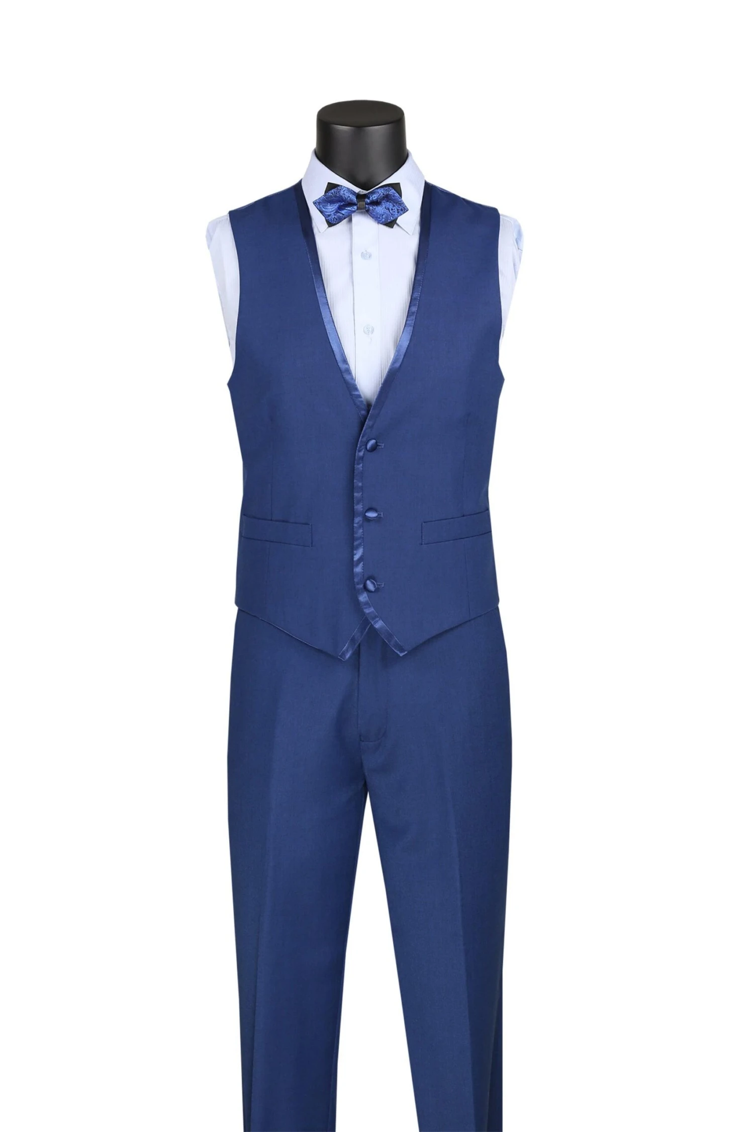 Blue Trimmed Lapel Slim Fit 3 Piece Suit 2 Blue Trimmed Lapel Slim Fit 3 Piece Suit - Image 2
