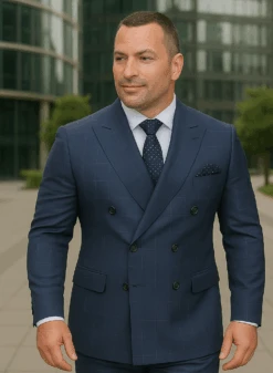 Wool Suit - Italian Made Business Suit By Statement Men's 2 Piece 100% Wool Double Breasted Suit - Micro Windowpane -Alberto Nardoni Shop blue1 0f16675f 4b0e 4722 8802 7cedec5ea214