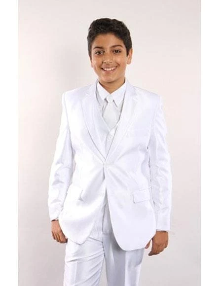 Boy White Suit - Boy's 5 Piece White Kids Sizes Suit Perfect For Toddler Suit Wedding Attire Outfits Vested W/ White Shirt, Tie & Hanky Stylish 1 Boy White Suit - Boy's 5 Piece White Kids Sizes Suit Perfect For Toddler Suit Wedding Attire Outfits Vested W/ White Shirt, Tie & Hanky Stylish