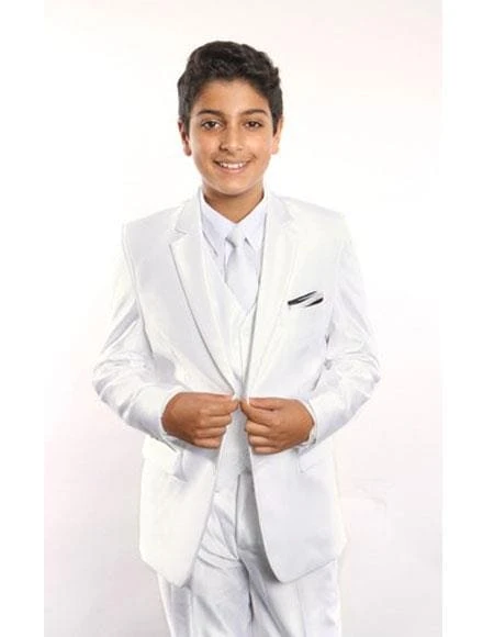Boy White Suit - Notch Lapel Boy's 5 Piece White Kids Sizes Suit Perfect For Toddler Suit Wedding Attire Outfits Vested W/ White Shirt, Tie & Hanky Stylish 1 Boy White Suit - Notch Lapel Boy's 5 Piece White Kids Sizes Suit Perfect For Toddler Suit Wedding Attire Outfits Vested W/ White Shirt, Tie & Hanky Stylish