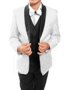 Boy White Suit - Kids ~ Children ~ Boys ~ Toddler Kids Sizes Tuxedo Vested Suit Perfect For Toddler Suit Wedding Attire Outfits White/Black