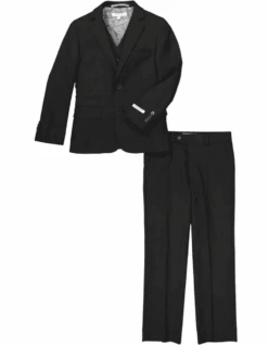 Boys Vested 2 Button Birdseye Black Suit