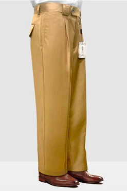 Mens Italian Wool Wide Leg Dress Pants In Camel Gold