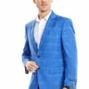 "Double Windowpane Plaid Blazer - Regular Fit Two Button Men's Jacket In Light Blue"
