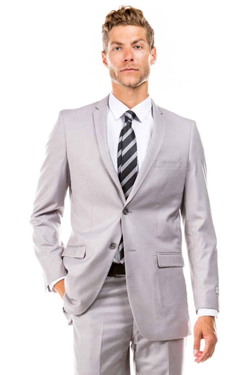 "Men's Slim Fit 2 Button Wedding Suit - Light Grey Basic" 1 "Men's Slim Fit 2 Button Wedding Suit - Light Grey Basic"