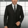 Wool Suit - Italian Made Business Suit By Statement Men's 3 Piece 100% Wool Modern Fit Suit - Solid Scoop Vest