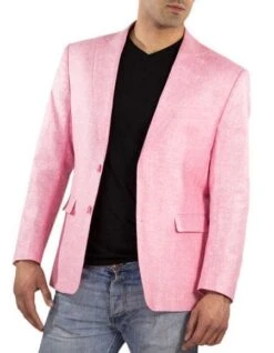 Colorful Blazer For Men -Men's One Ticket Pocket Summer Fabric Linen Fabric Pink Blazer