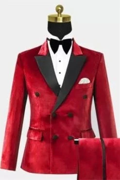 Men Red DB44 Velvet Double Breasted Tuxedo