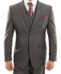 Arezzo Collection - 100% Wool Suit Modern Fit Italian Style 3 Piece In Dark Gray