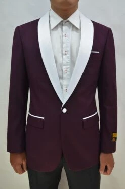 Dinner Jacket - Burgundy/White - Mens Wholesale Blazers