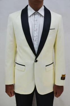 Dinner Jacket - Ivory/Black - Mens Wholesale Blazers