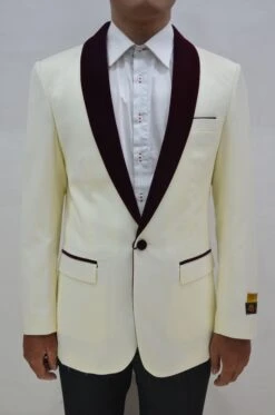 Dinner Jacket - Ivory/Burgundy - Mens Wholesale Blazers