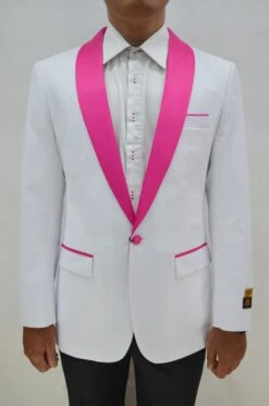 Dinner Jacket - White/Fuschia - Mens Wholesale Blazers