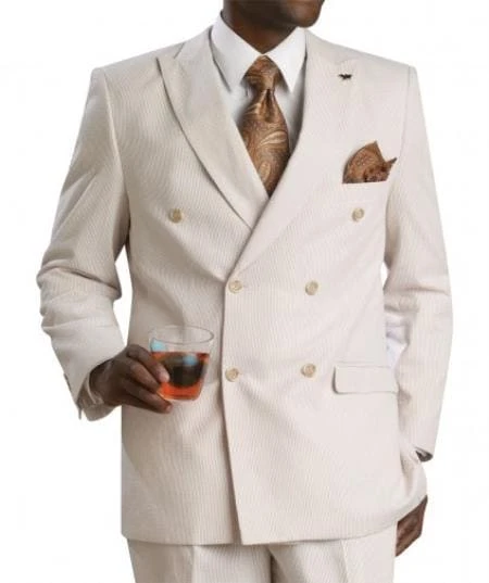 Double Breasted Seersucker Suit - Tan Suit - Summer Suit 1 Double Breasted Seersucker Suit - Tan Suit - Summer Suit