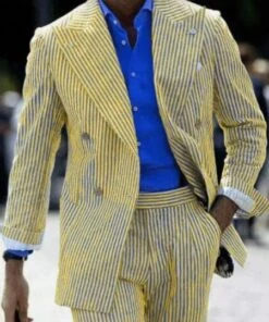 Double Breasted Seersucker Suit - Yellow Suit - Summer Suit
