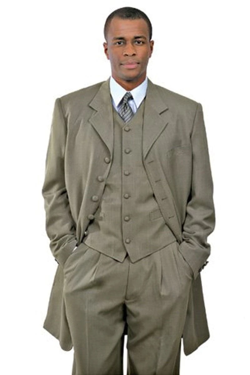 Mens Long Vested Fashion Zoot Suit In Taupe 1 Mens Long Vested Fashion Zoot Suit In Taupe