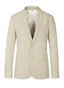 Pinstripe Blazer For Men - Bold Pinstripe Sport Jacket Perfect For Casual Or Dressy In Beige