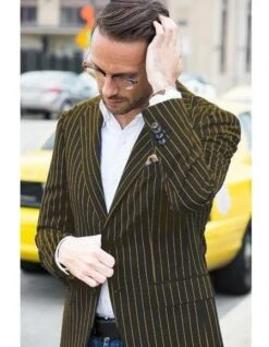 Pinstripe Blazer For Men - Bold Pinstripe Sport Jacket Perfect For Casual Or Dressy In Black And Gold