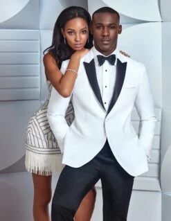 Mens Designer Franklin Wedding - Prom Tuxedo In White