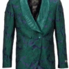Men's Double Breasted Shiny Floral Embroidered Tuxedo Dinner Jacket In Green
