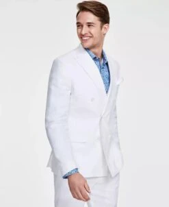 Men's Slim-Fit Stretch Solid Linen Double-Breasted Suit Separate Jacket, Created For Macy's