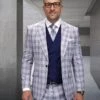 Statement Men's 3 Piece 100% Wool Modern Fit Suit - Plaid With Solid Vest