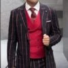 Black And Red Suit Athletic Suit - Black ~ Red Windowpane - Plaid Suit Modern Fit Side Vented Super 150'S Wool Fabric